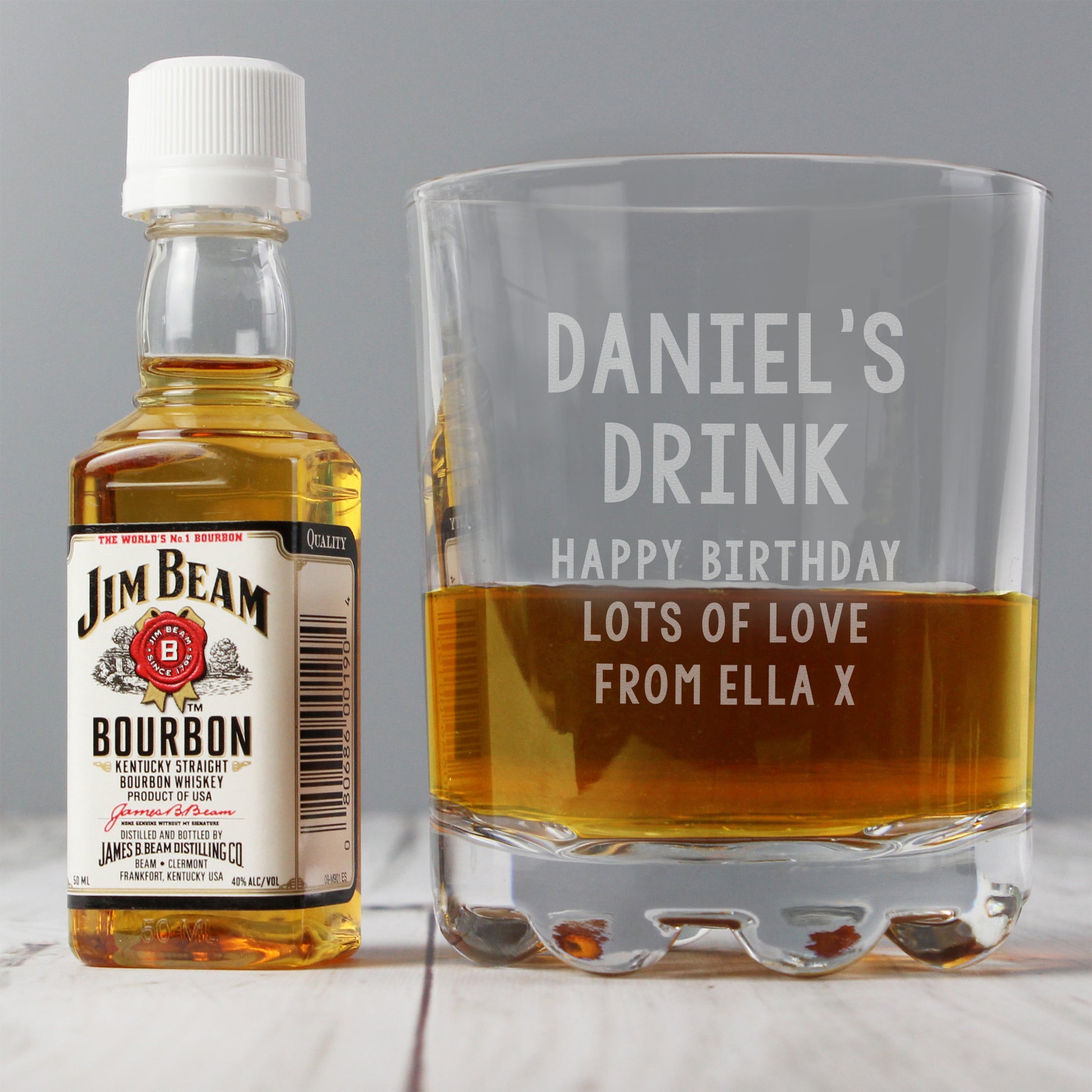 Personalised Tumbler Glass and Jim Beam Miniature Set | Gifts For Him