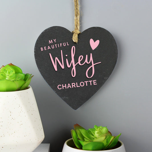 Personalised Wifey Slate Heart Sign Decoration 