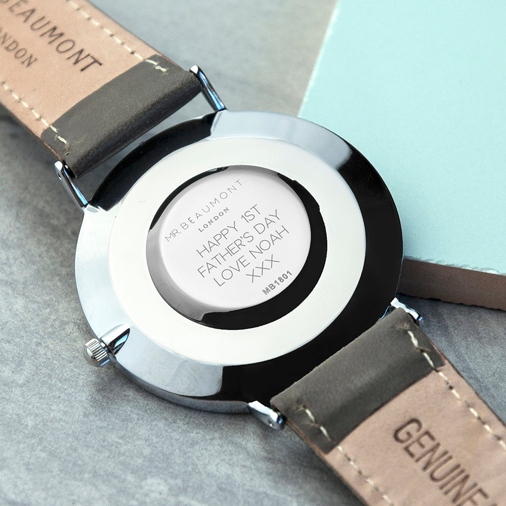 Personalised Mr Beaumont Men's Leather Watch In Ash