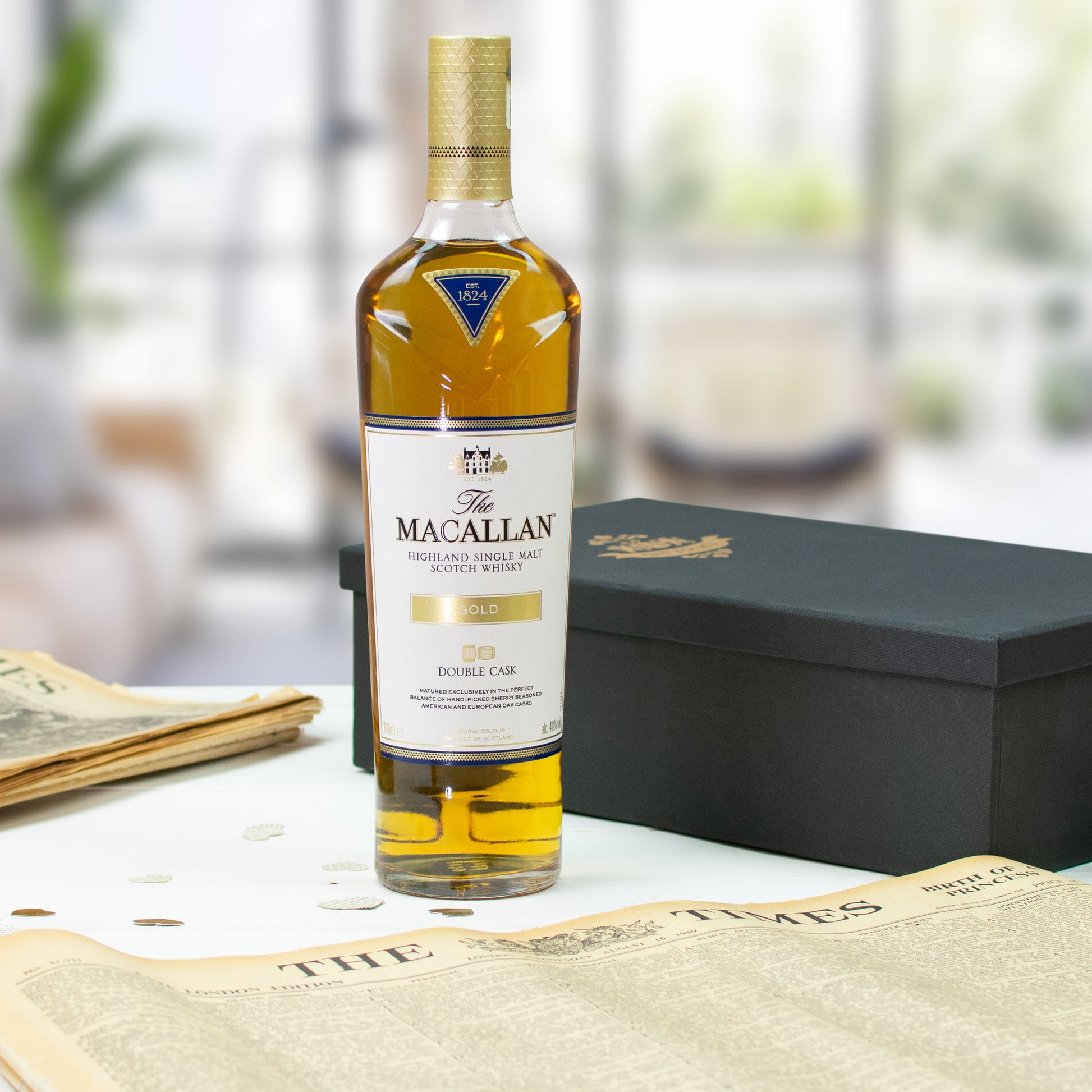 Macallan Double Cask Gold Whisky and Original Newspaper Set