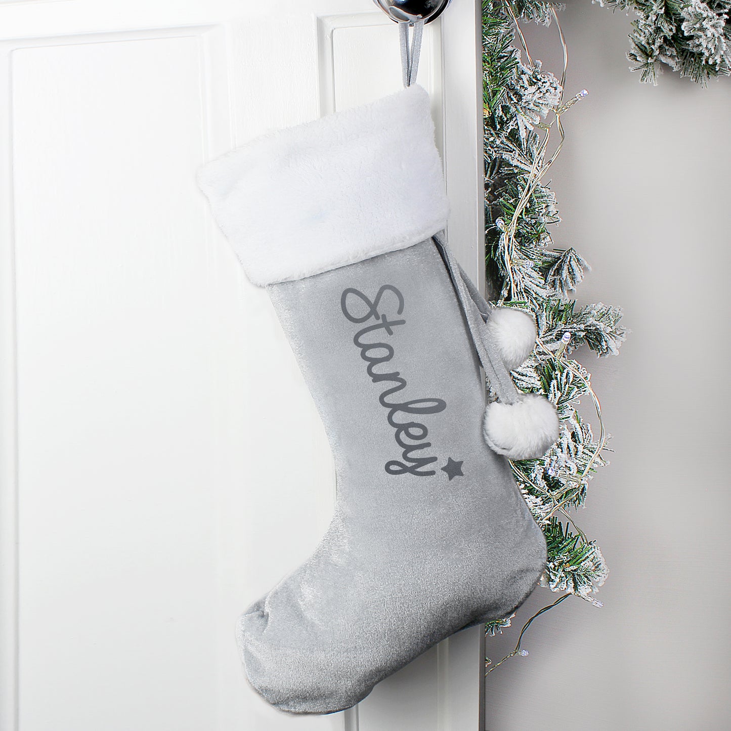 Personalised Name Only Silver Grey Christmas Stocking
