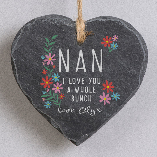 Personalised I Love You A Whole Bunch Hanging Slate Heart Sign