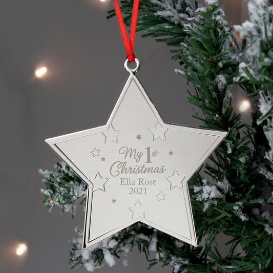 Personalised Baby’s 1st Christmas Star Metal Decoration