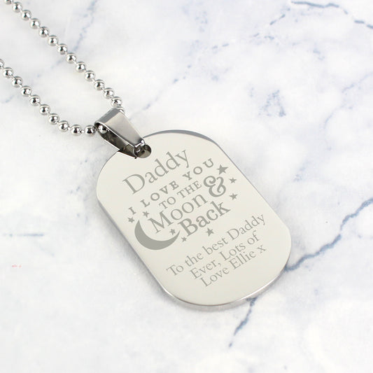 Personalised To The Moon & Back... Stainless Steel Dog Tag Necklace