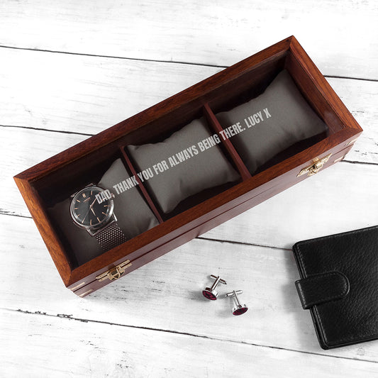 Personalised 3 Piece Wooden Watch Box - PCS Cufflinks & Gifts