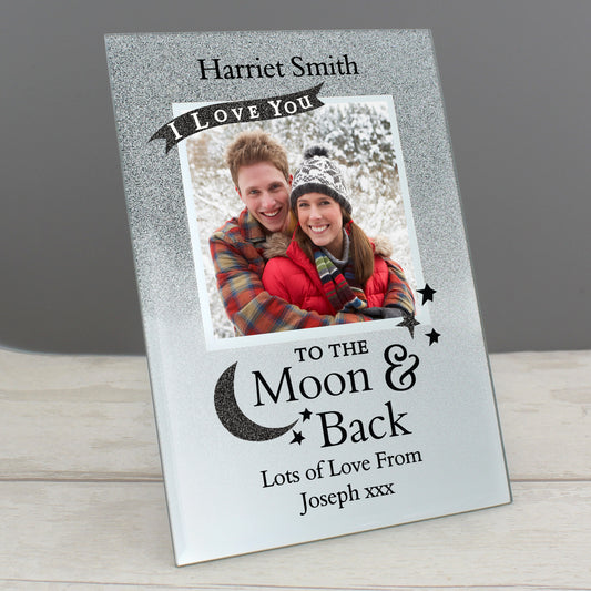 Personalised Love You To the Moon and Back Glitter Glass Photo Frame