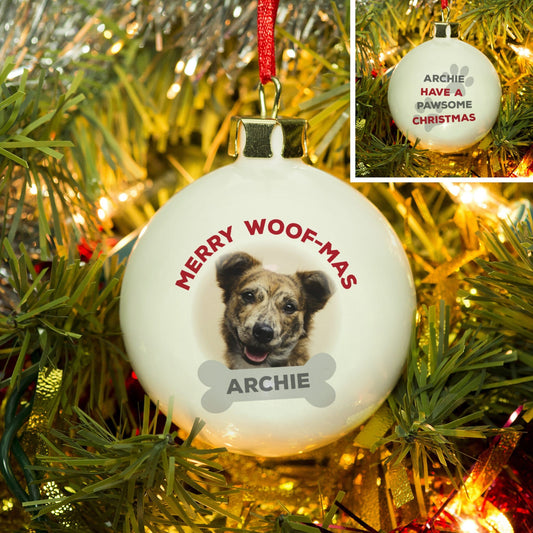 Personalised Merry Woof-Mas Christmas Bauble