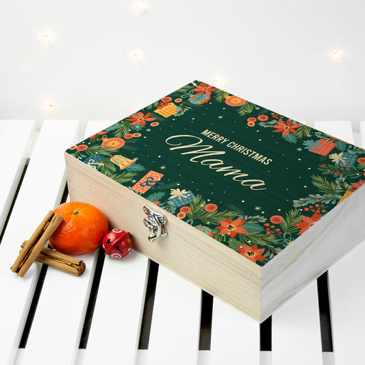 Personalised Floral Christmas Wooden Tea Box