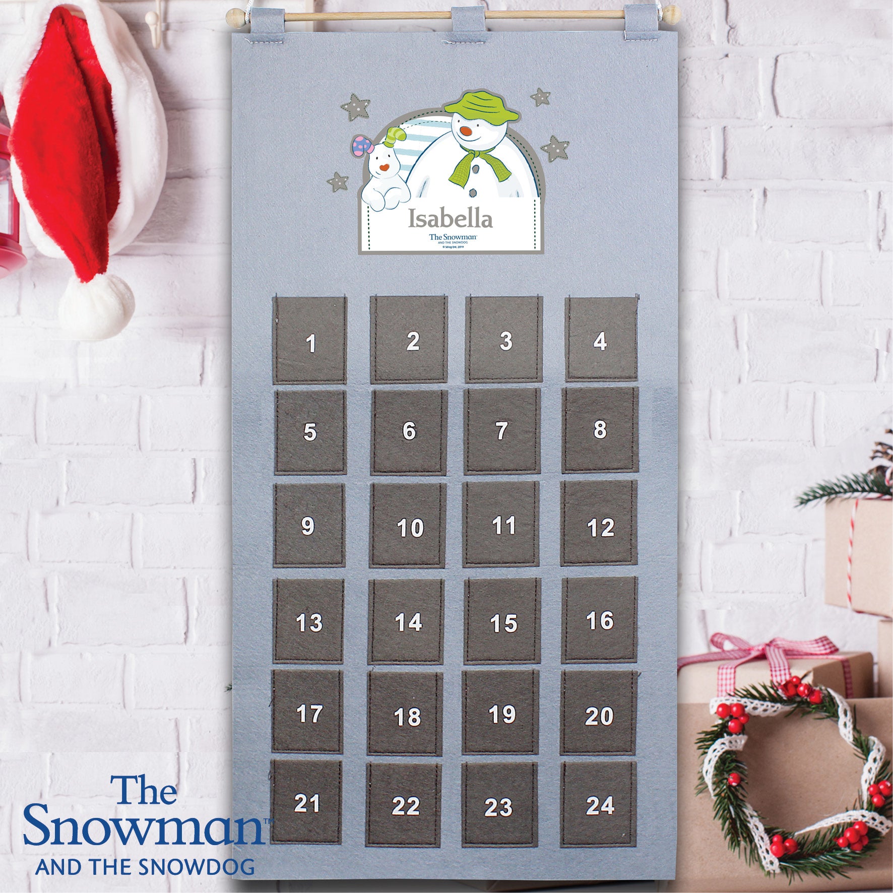 Personalised Christmas The Snowman Silver Grey Pockets Advent Calendar