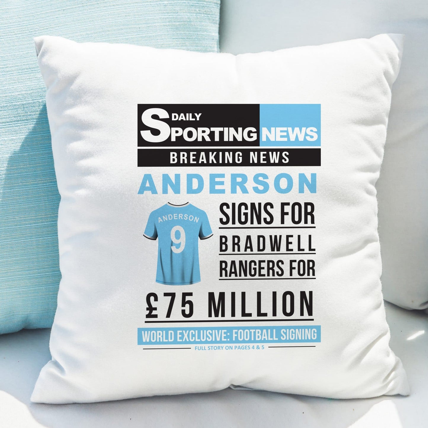 Personalised Football Signing Newspaper Cushion