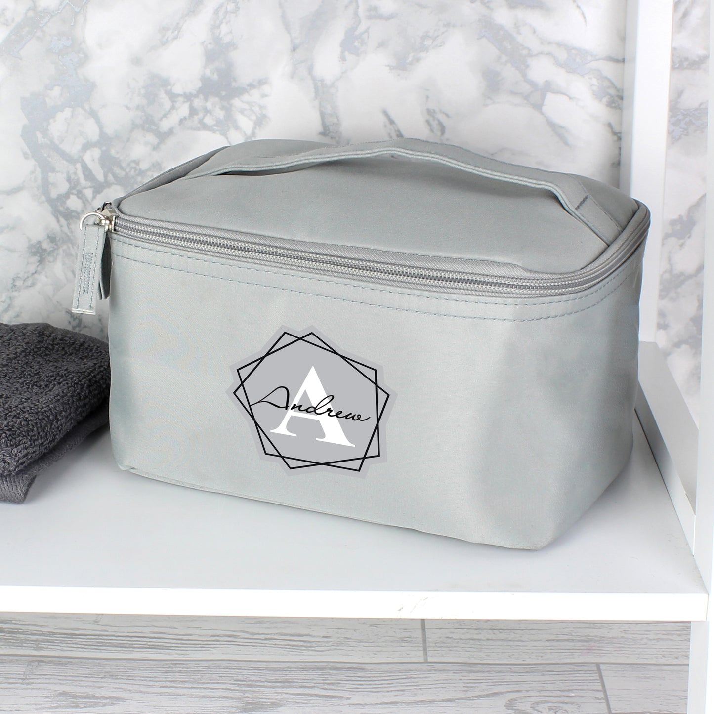Personalised Geometric Initial Grey Wash Bag