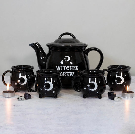 Witches Brew Ceramic Cauldron Teapot & Mugs Set