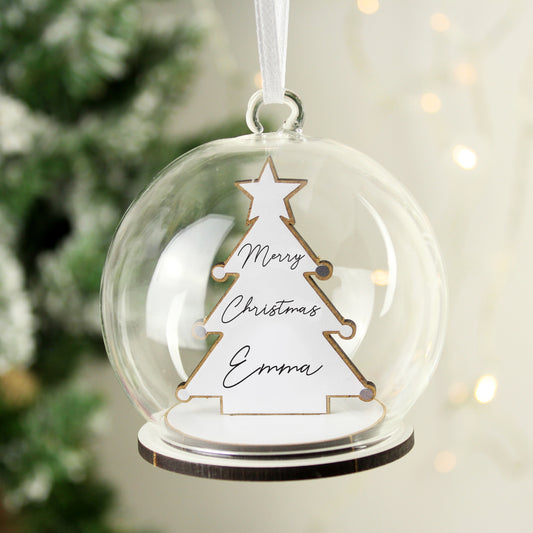 Personalised Wooden Christmas Tree Glass Bauble - PCS Cufflinks & Gifts