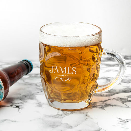 Personalised Groom Dimpled Beer Glass