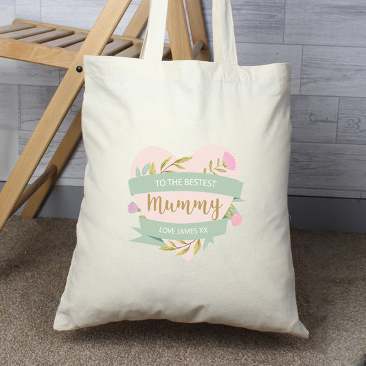 Personalised Floral Heart Cotton Bag