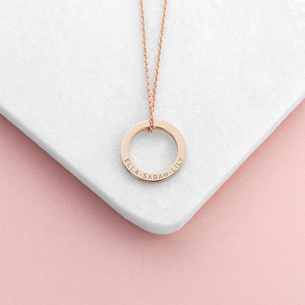 Personalised Family Ring Necklace - 18ct Rose Gold Plating