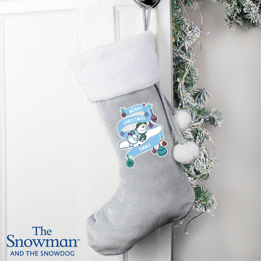 Personalised The Snowman Luxury Silver Grey Christmas Stocking