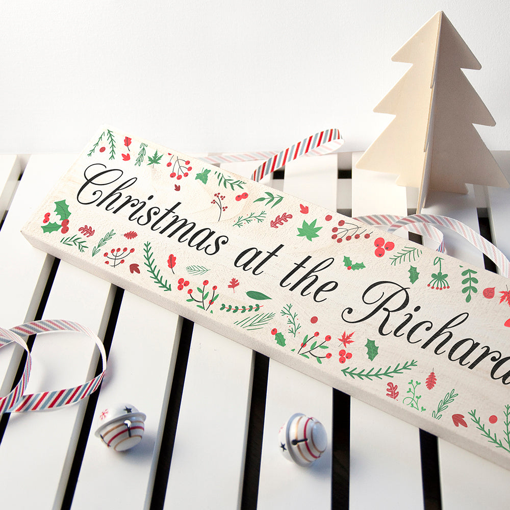 Personalised Holly Festive Family Christmas Mantle Sign