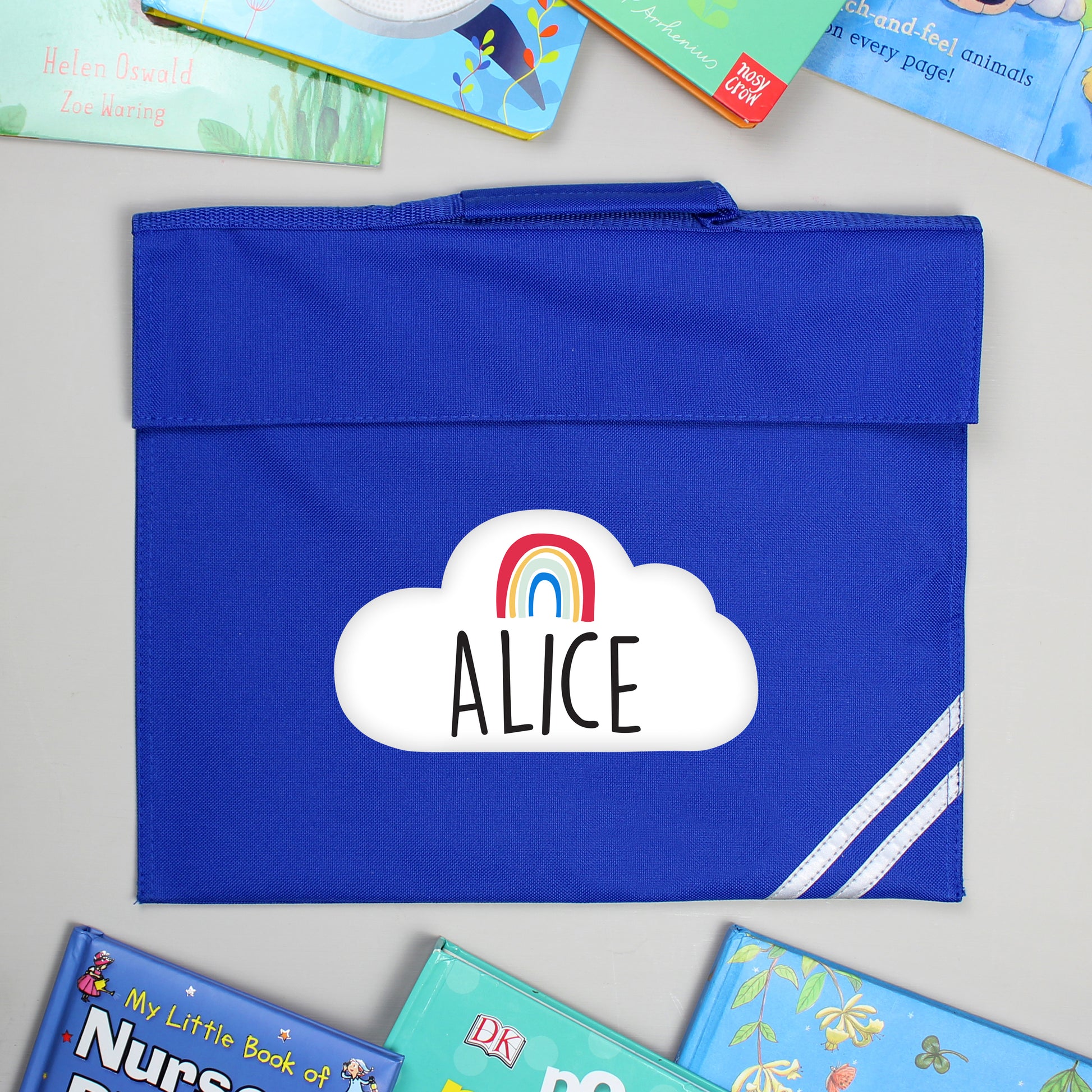 Personalised Rainbow Blue School Book Bag