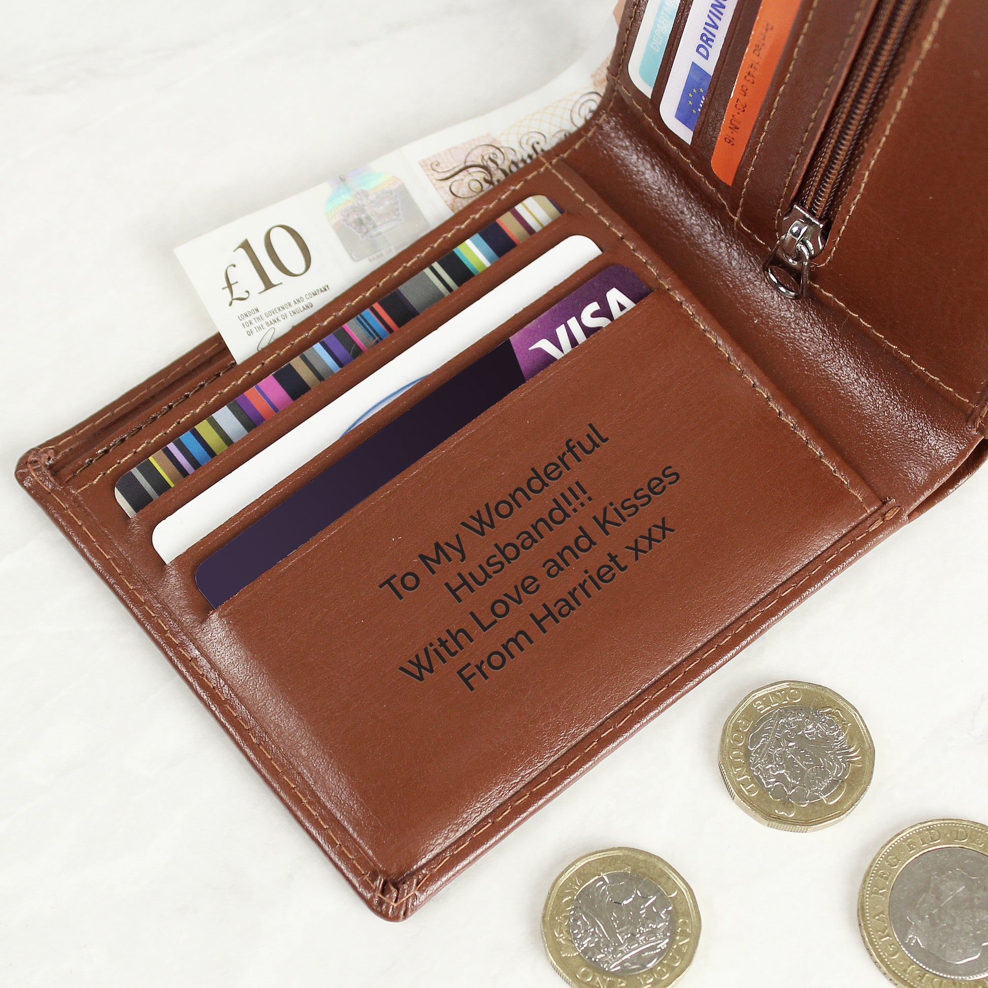 Personalised Free Text Tan Leather Wallet | Gifts For Him