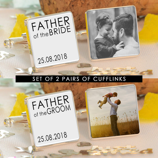 Personalised Set Of Two Father Of The Bride & Groom Photo Cufflinks