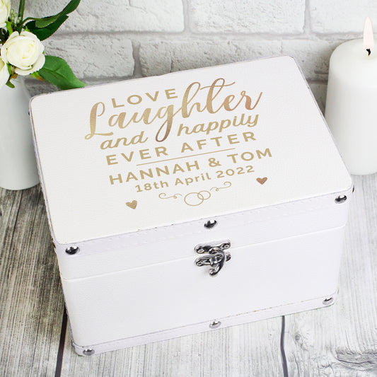 Personalised Love Laughter & Happily Ever After Leather Keepsake Box