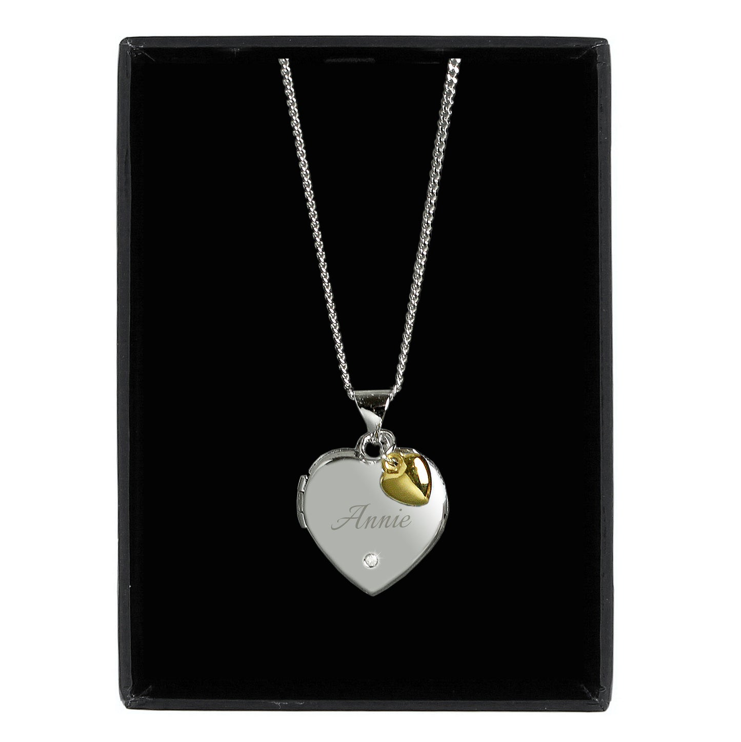 Personalised Sterling Silver Heart Locket Necklace Diamond 9ct Gold Charm