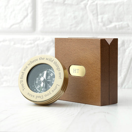 Personalised Brass Traveller's Compass with Wooden Box