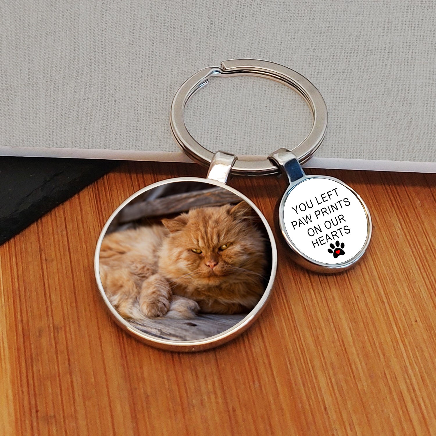 Pet Memorial Photo Upload Keyring - You Left Paw Prints On Our Hearts
