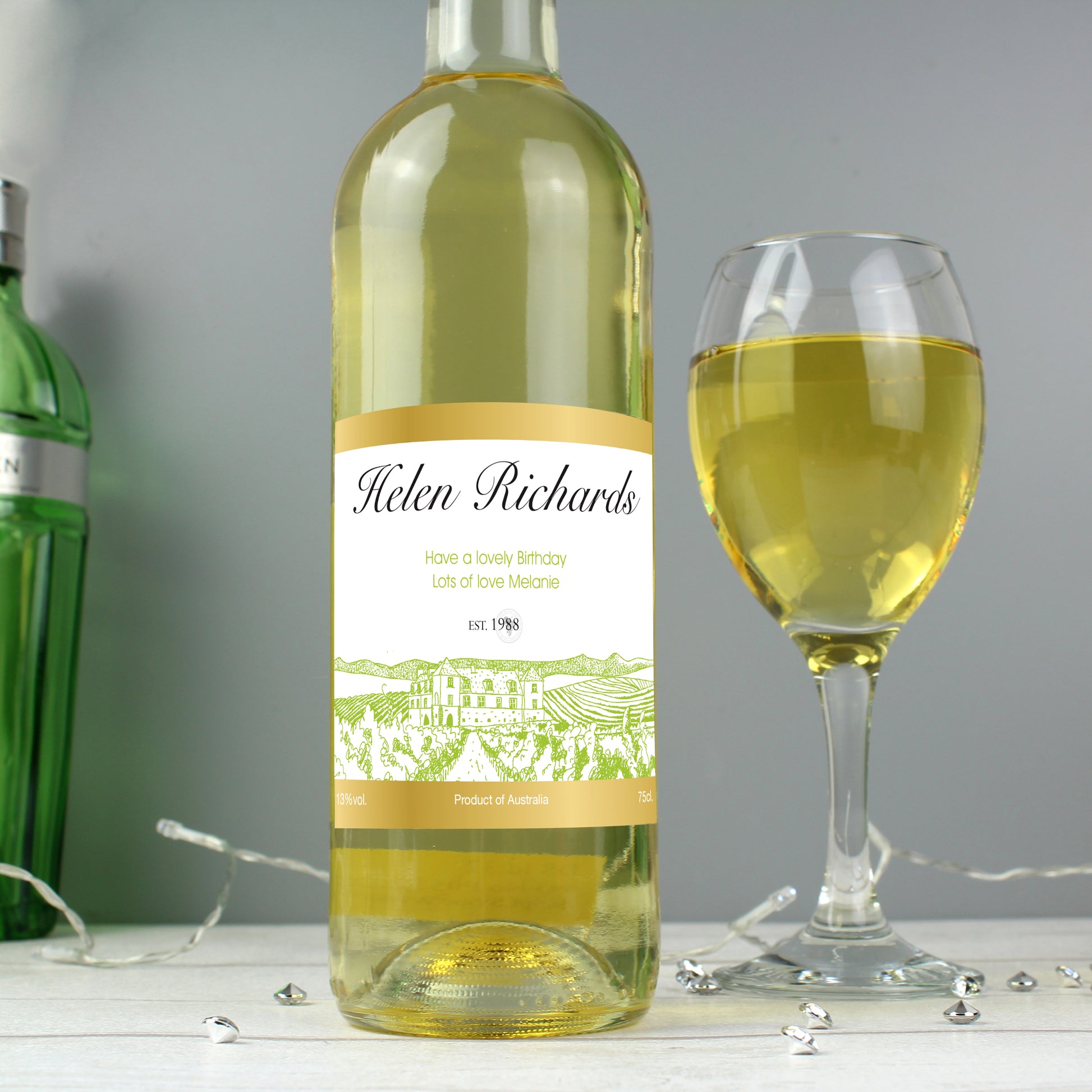 Personalised Free Text Vineyard White Wine Bottle