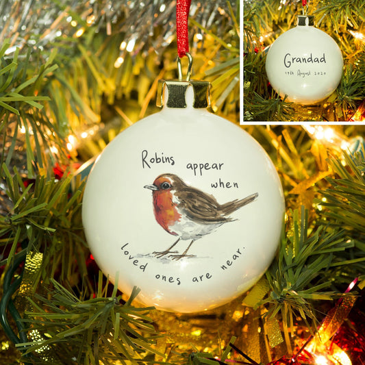 Personalised Robins Appear In Memory Bauble