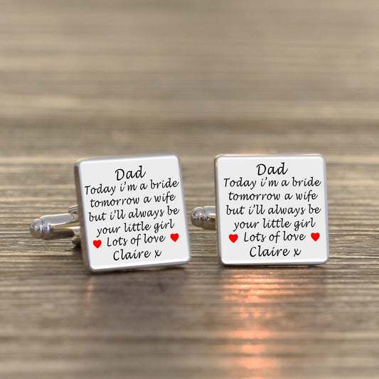 Personalised Dad Today A bride But I'll Always Be Your Little Girl Cufflinks