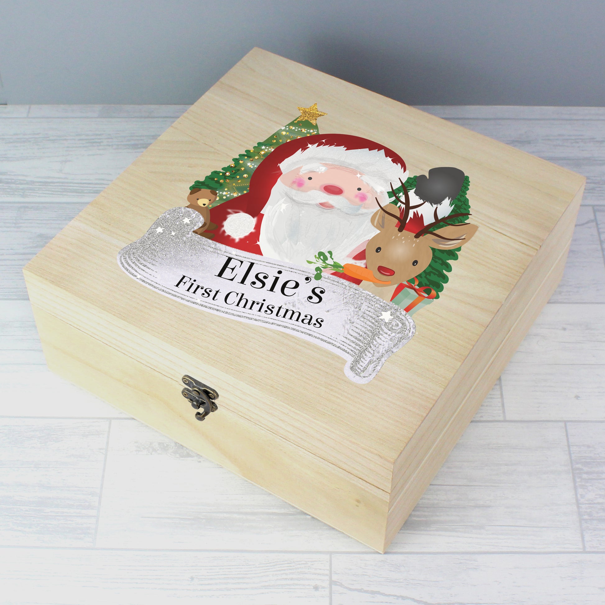 Personalised Colourful Santa Large Wooden Christmas Eve Box - PCS Cufflinks & Gifts