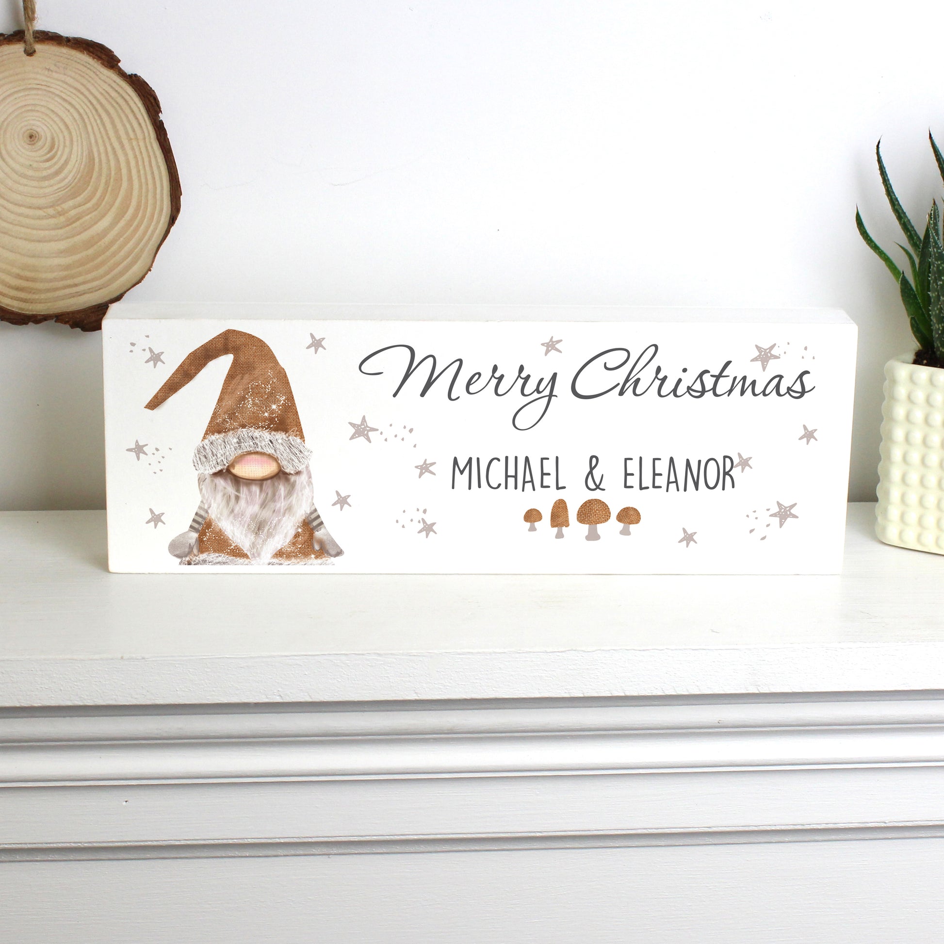 Personalised Christmas Gonk Wooden Block Sign