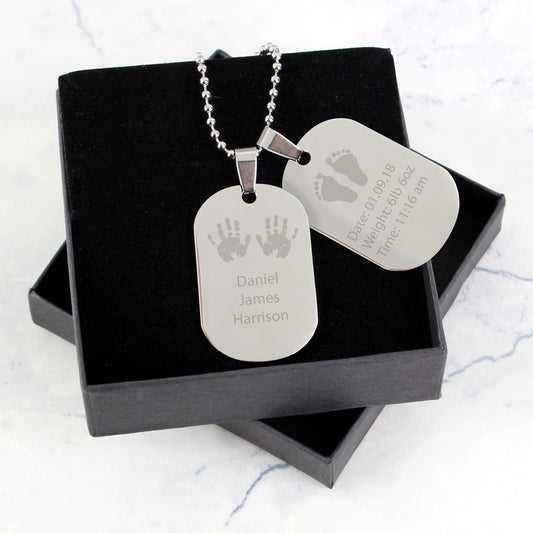 Personalised Hands & Feet New Baby Double Dog Tag Necklace