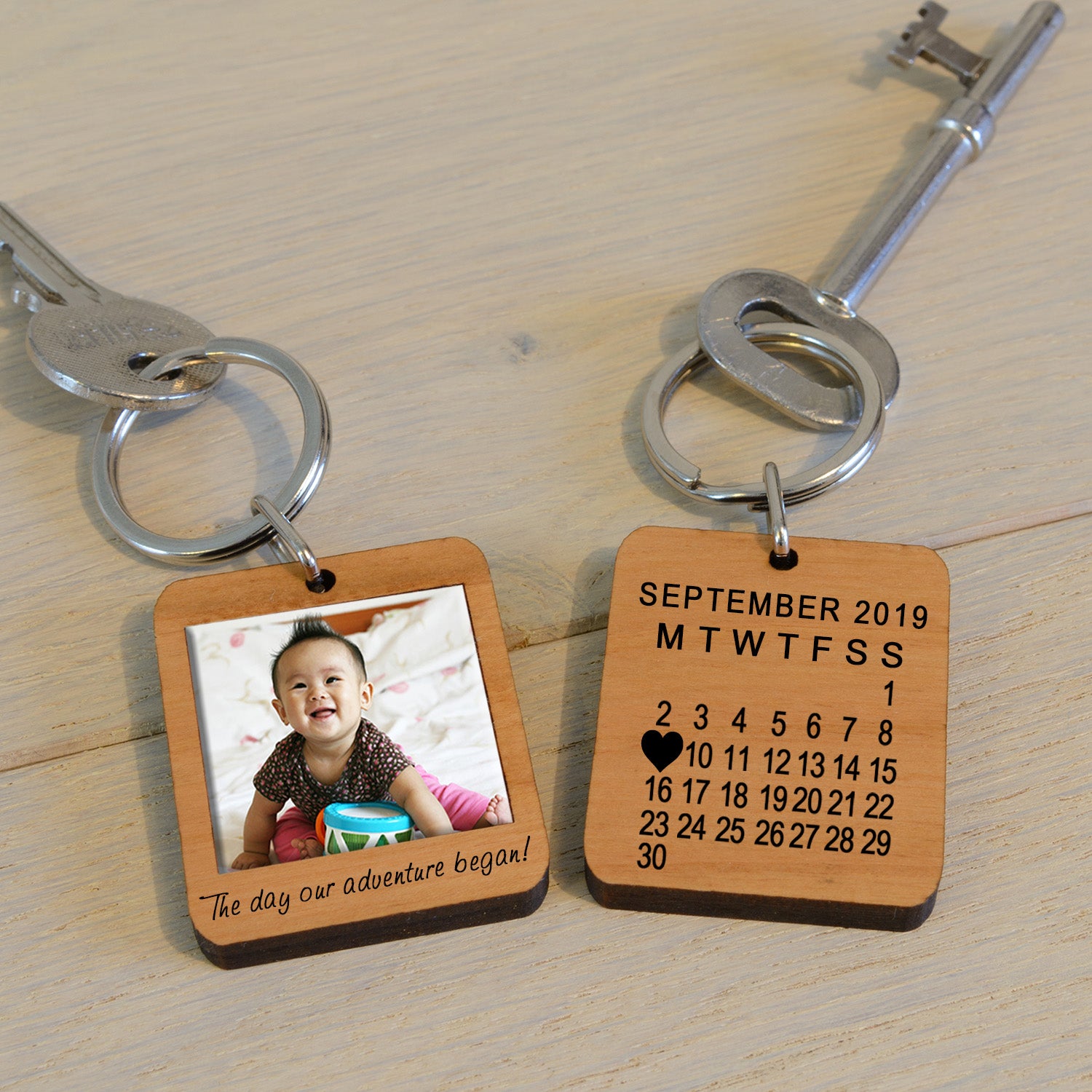 Personalised The Day Our Adventure Began Photo Wooden Keyring