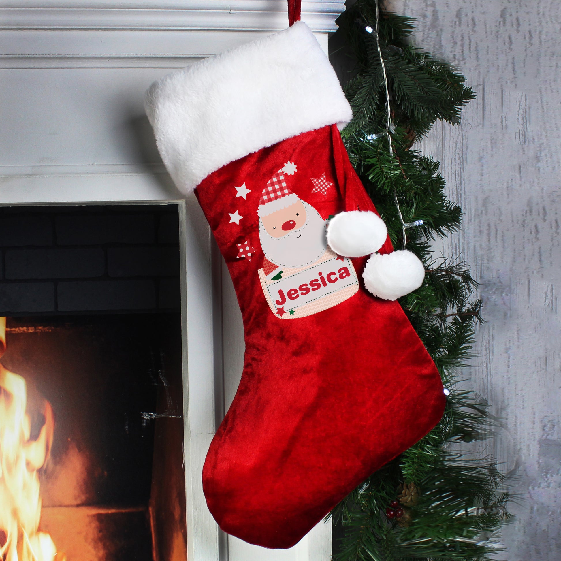Personalised Pocket Santa Luxury Red Christmas Stocking