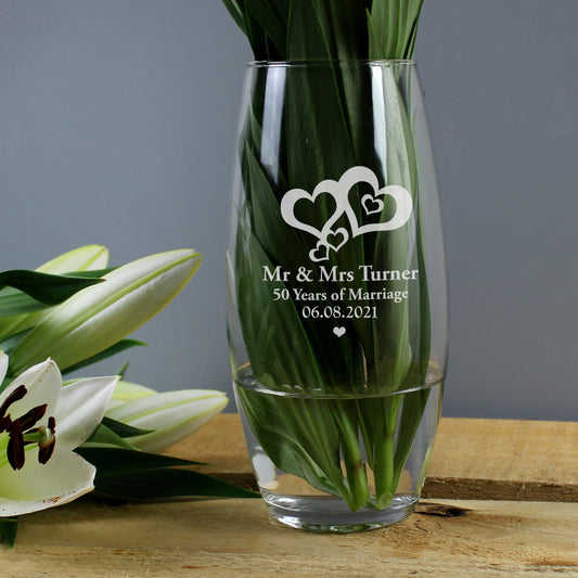 Personalised Love Hearts Bullet Glass Vase