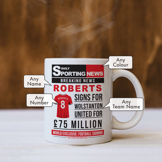 Personalised Football Signing Newspaper Mug | Gifts For Him