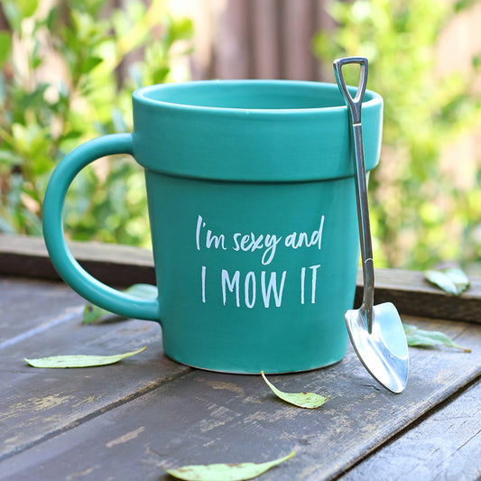 Sexy and I Mow It Pot Mug and Shovel Spoon - PCS Cufflinks & Gifts