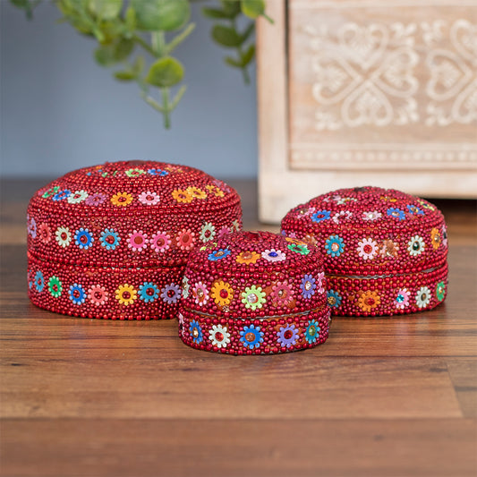 Set of 12 Red Beaded Trinket Boxes - PCS Cufflinks & Gifts