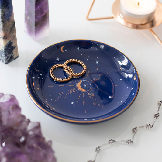 10.5cm Ceramic Blue Crescent Moon Trinket Dish - PCS Cufflinks & Gifts