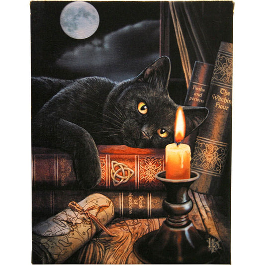 19x25cm Witching Hour Cat Canvas Plaque By Lisa Parker