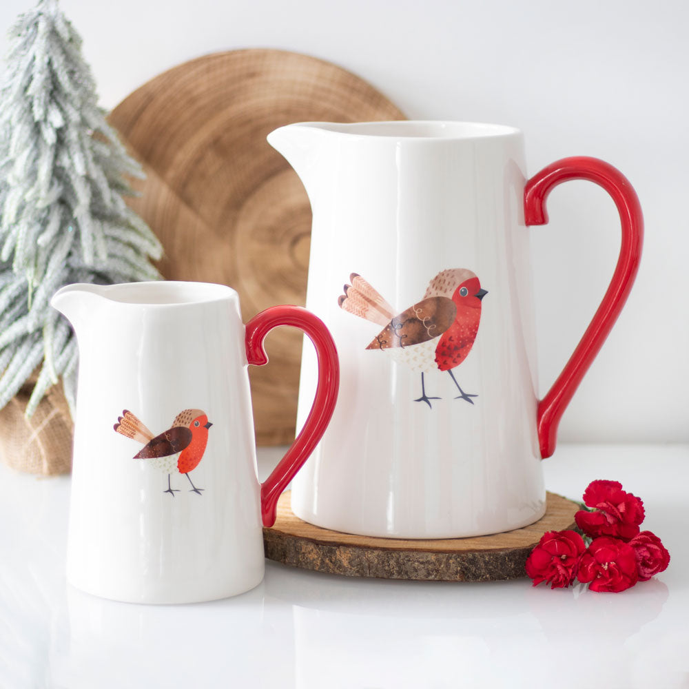 17cm Winter Robin Ceramic Flower Jug - PCS Cufflinks & Gifts